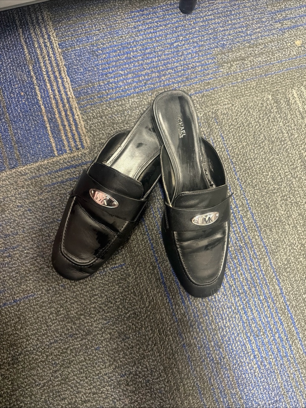Michael Kors Black Slip-On Leather Mule Loafers with Logo Accent